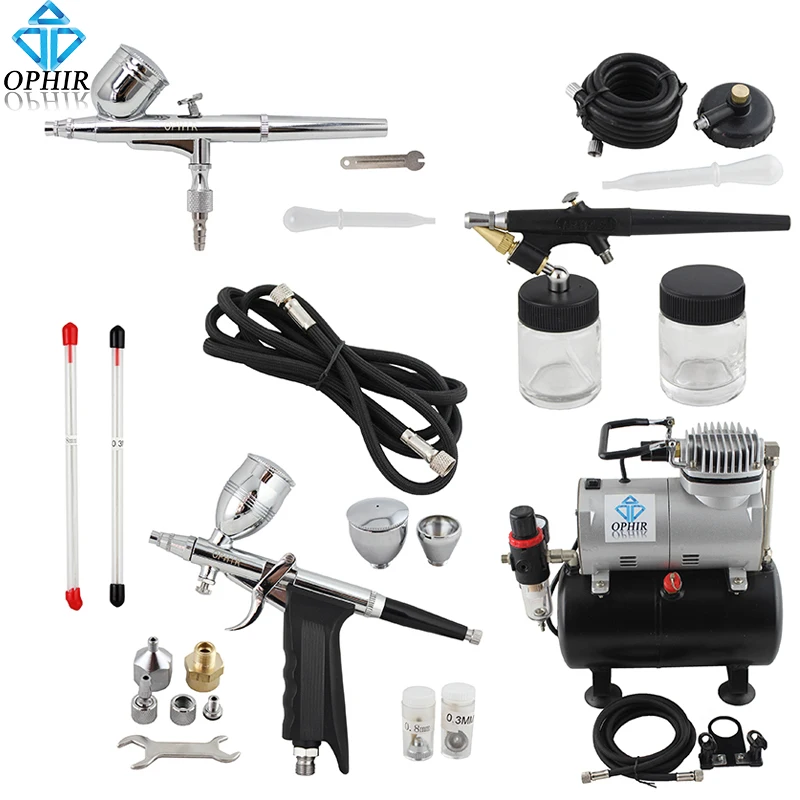 

OPHIR Pro Airbrush Kit with Air Tank Compressor for Car Paint Body Temporary Tattoo Compressor Air-brush Set_AC090+004A+071+069