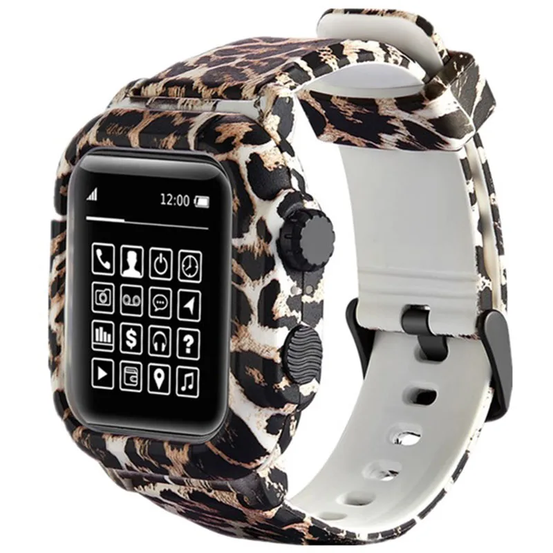 Водонепроницаемый чехол для Apple Watch band 4 iwatch band 42 мм силиконовый ремешок 44 мм 40 мм pulseira браслет умные часы аксессуары петля - Цвет ремешка: Leopard
