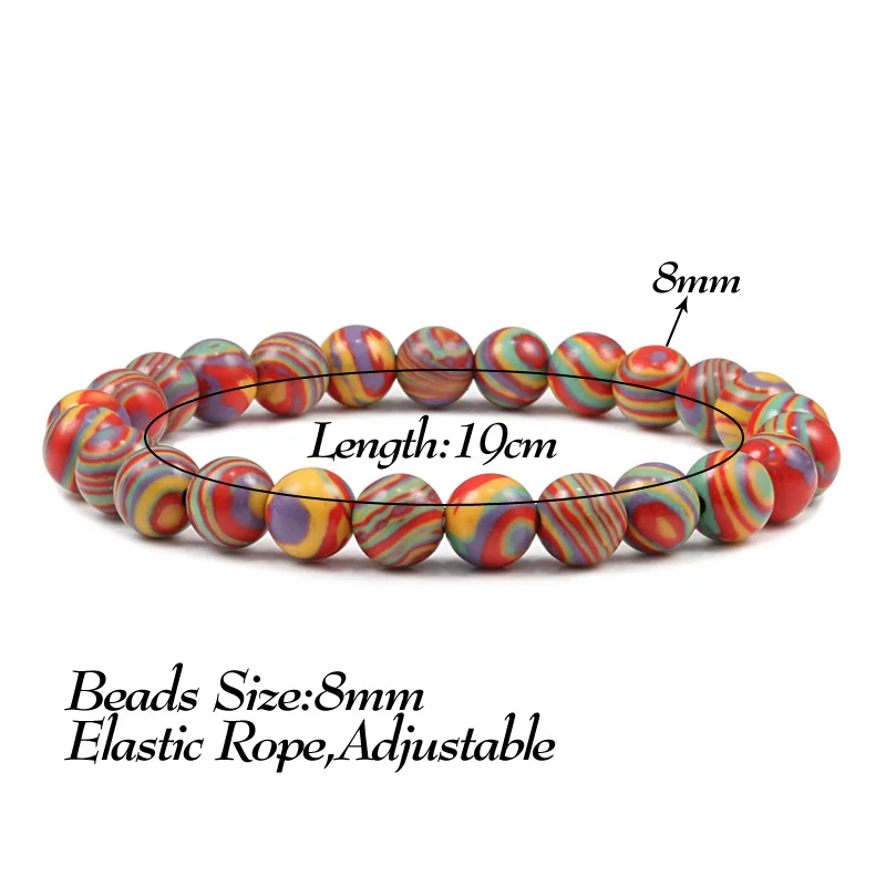 Браслеты из натурального камня малахита 8 мм цветных бусин Чакра Энергия Браслет Эластичный Классический Парный Йога-Молитва Обаятельные украшения.