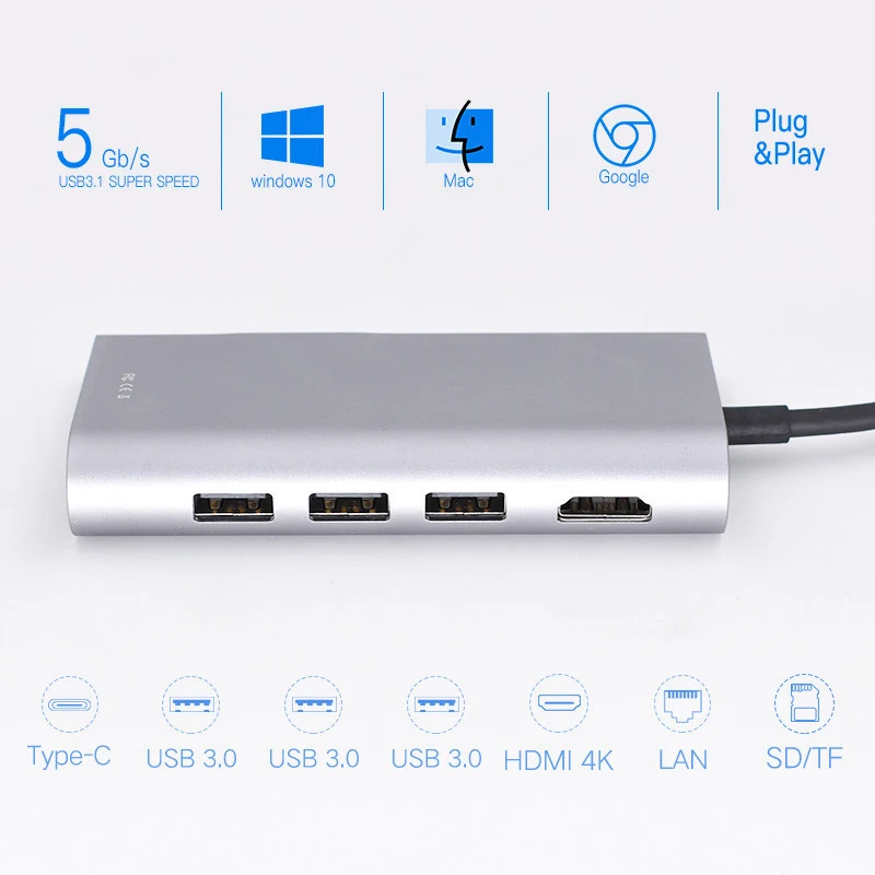 Feed me USB3.0 концентратор USB C к HDMI RJ45 автомобильный ридер PD адаптер для MacBook samsung Galaxy S9/S8 huawei mate 10 P20 Pro type C концентратор