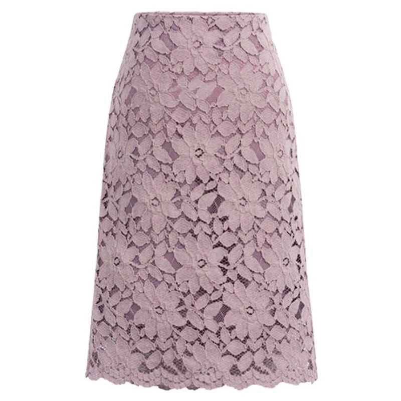 

Summer Plus Size Lace Pencil Skirt Women Hook Flower Hollow High Waist Zipper Office Lady Elegant Casual Skirt Feminine