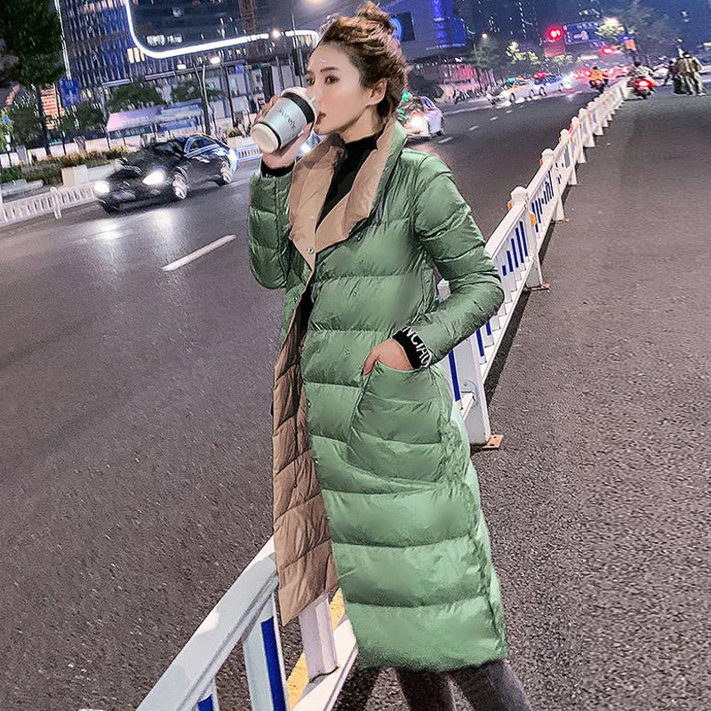 

Женский Двухсторонний пуховик, длинная куртка на белом утином пуху, зимняя двубортная теплая парка, зимняя верхняя одежда, 2022