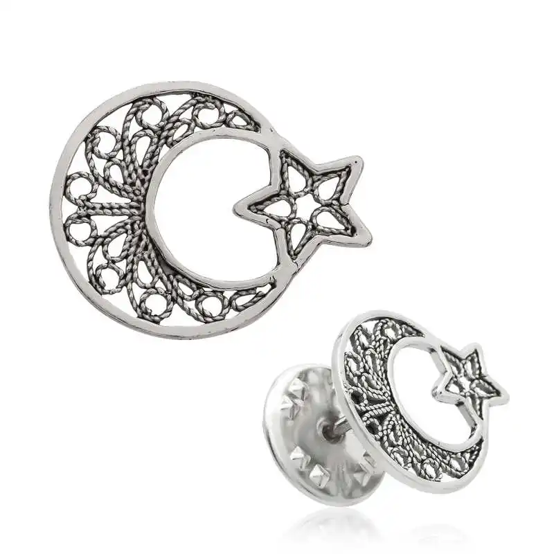 

Silverlina Silver Filigree Moon Star Badge