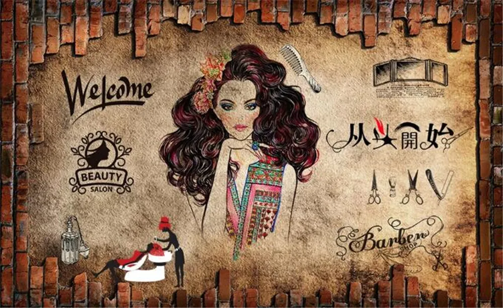 Milofi Ретро Макияж Салон красоты волосы Парикмахерская фон Стена Настенная Обои |