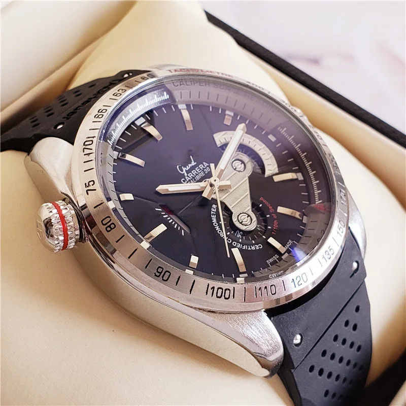 

Top Brand Mens Luxury Watches Stainless Steel Case Tourbillon Automatic Mechanical Male Clock Silicone Band Heuer Wristwatch