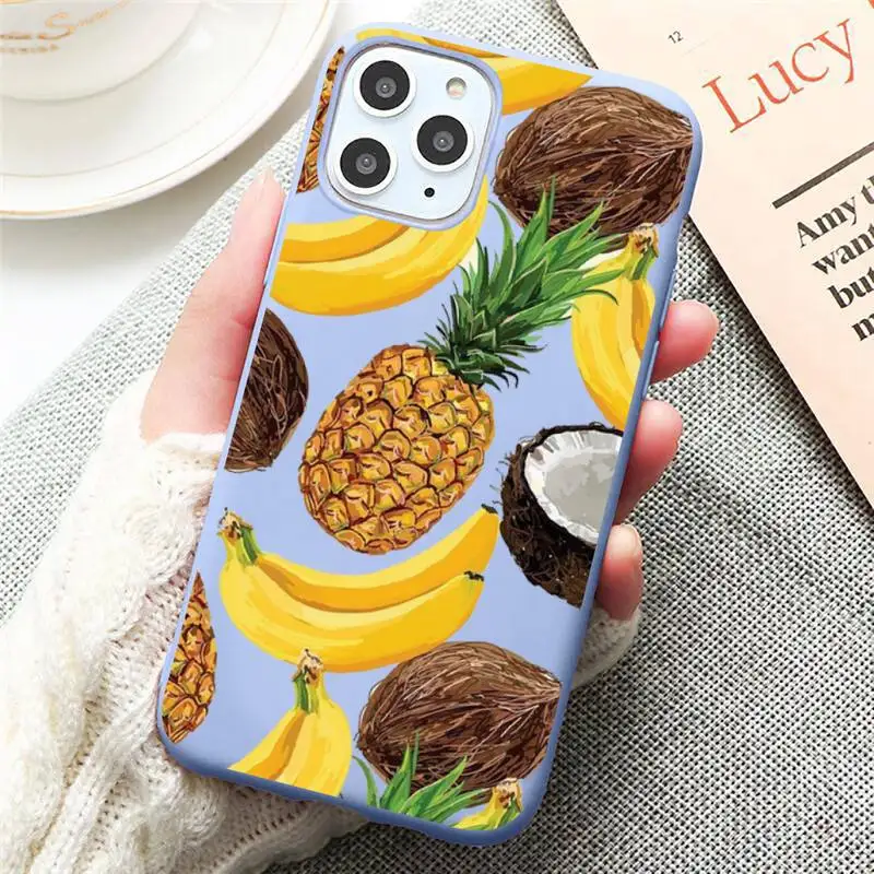 

Summer beach fruit coconut Phone Case Candy Color for iPhone 6 7 8 11 12 s mini pro X XS XR MAX Plus