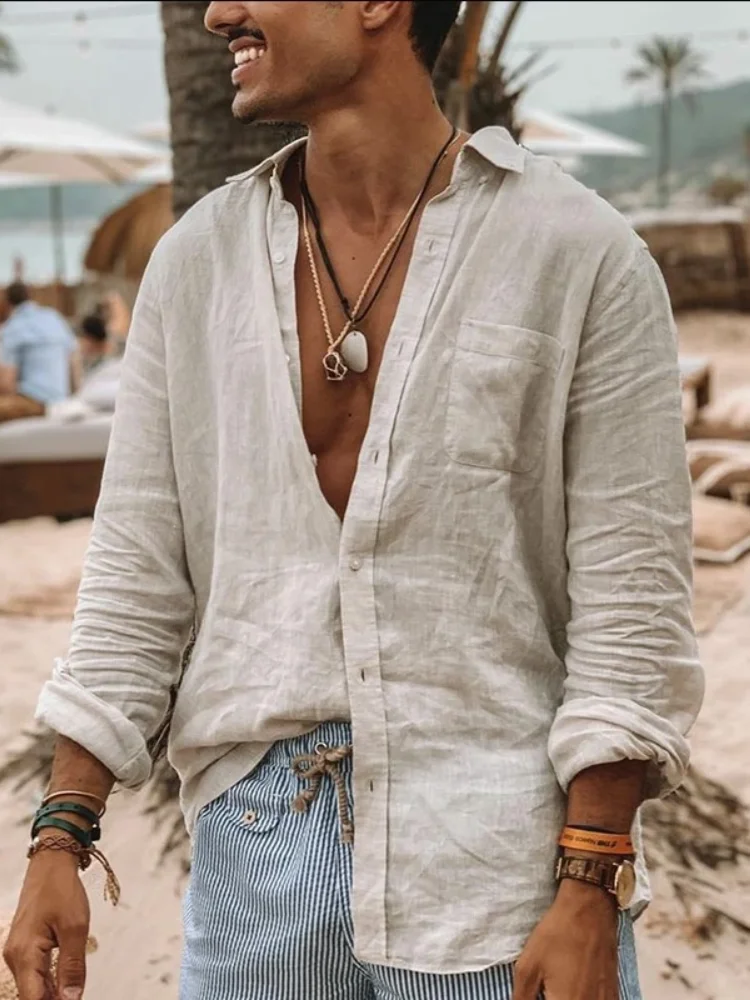 New Men's Casual Blouse Cotton Linen Shirt Loose Tops Long Sleeve Tee Shirt Spring Autumn Summer Casual Handsome Men Shirts