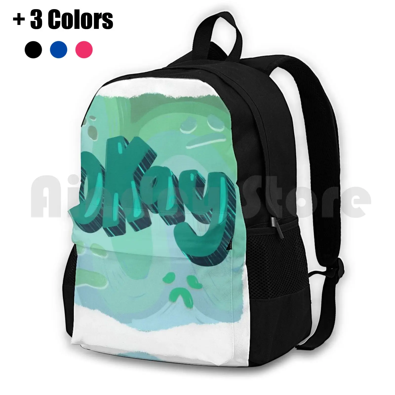 

Just Feeling Okay Outdoor Hiking Backpack Riding Climbing Sports Bag Okay Meh Typography Sadface Ok Blue Green Teal