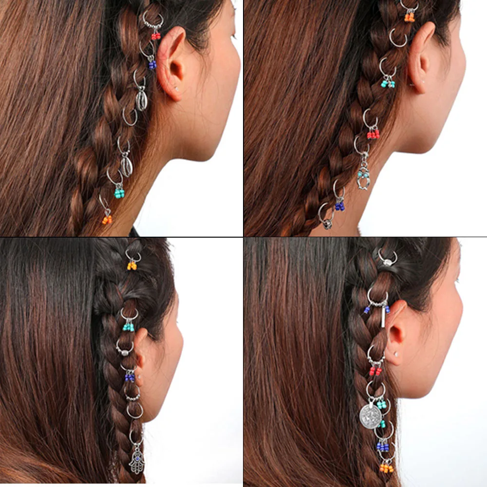 Набор из 7 штук бухо-заколок для волос для женщин и девочек, украшенных бусинами для кос и дредлоков, ювелирных изделий, свадебного декора и аксессуаров в виде кругов.