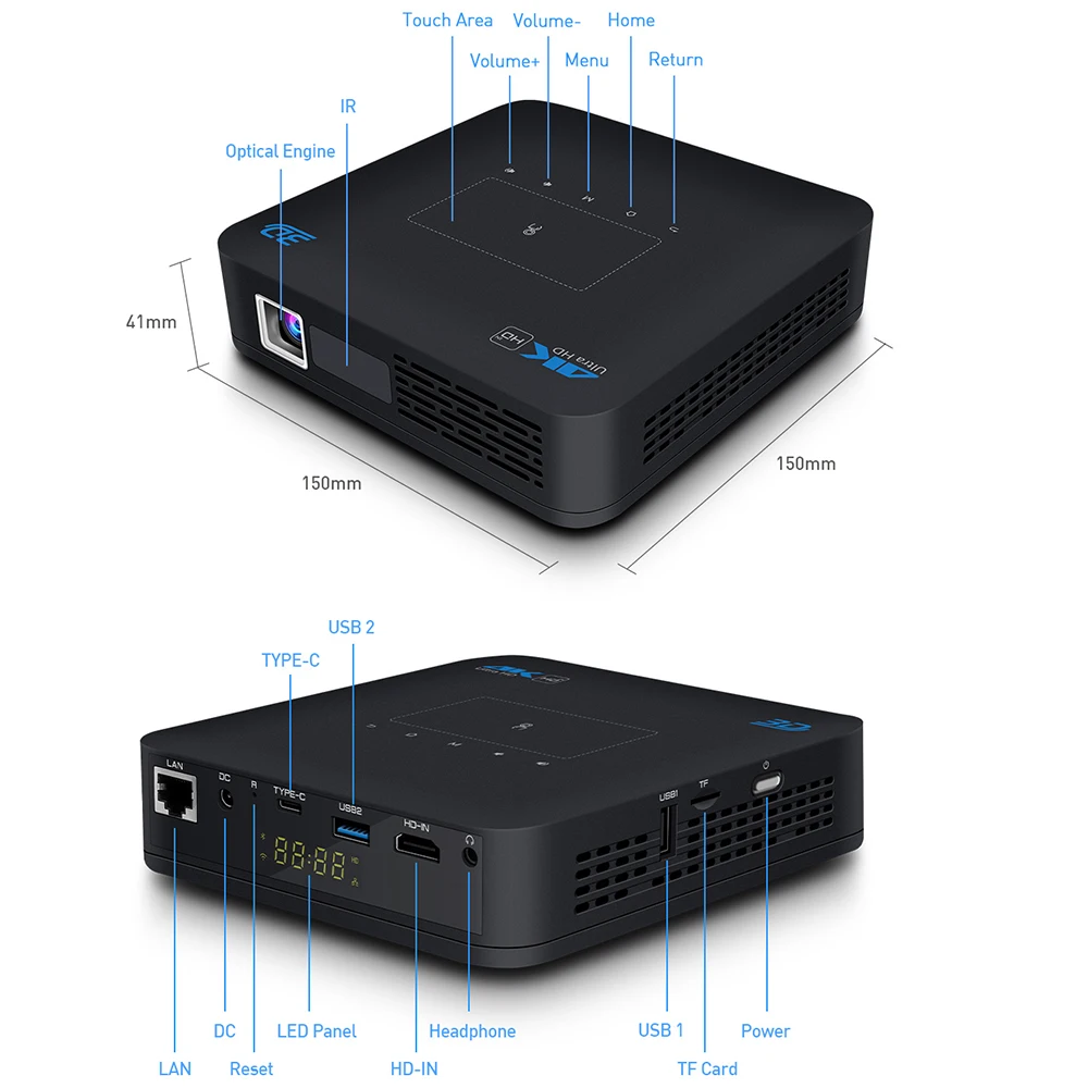 Портативный проектор Vivicine P15 4K 3D Android 9 0 4 Гб 32 ГБ |