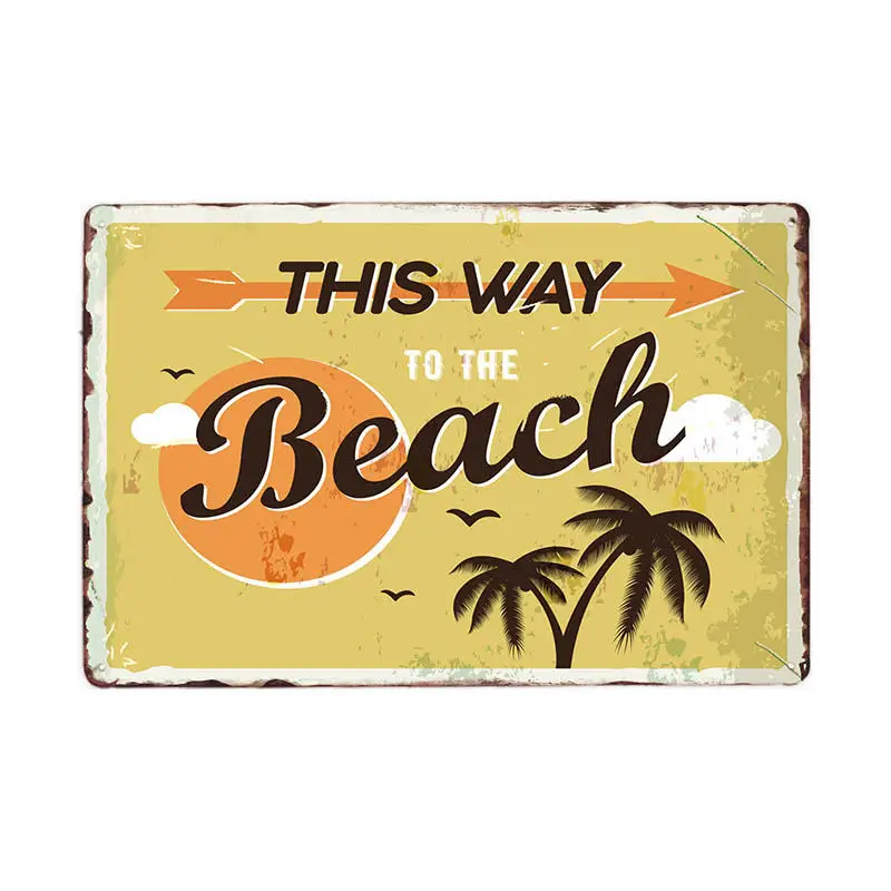Плакат для пляжа Tiki Bar Signs Vintage This Way To The Beach Metal табличка бара декоративное