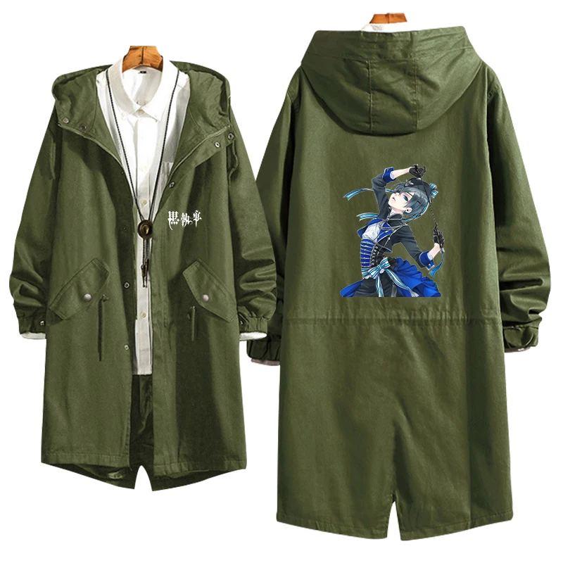 Черный Батлер пары длинное пальто Косплей Толстовка ролевая Себастьян Фонт