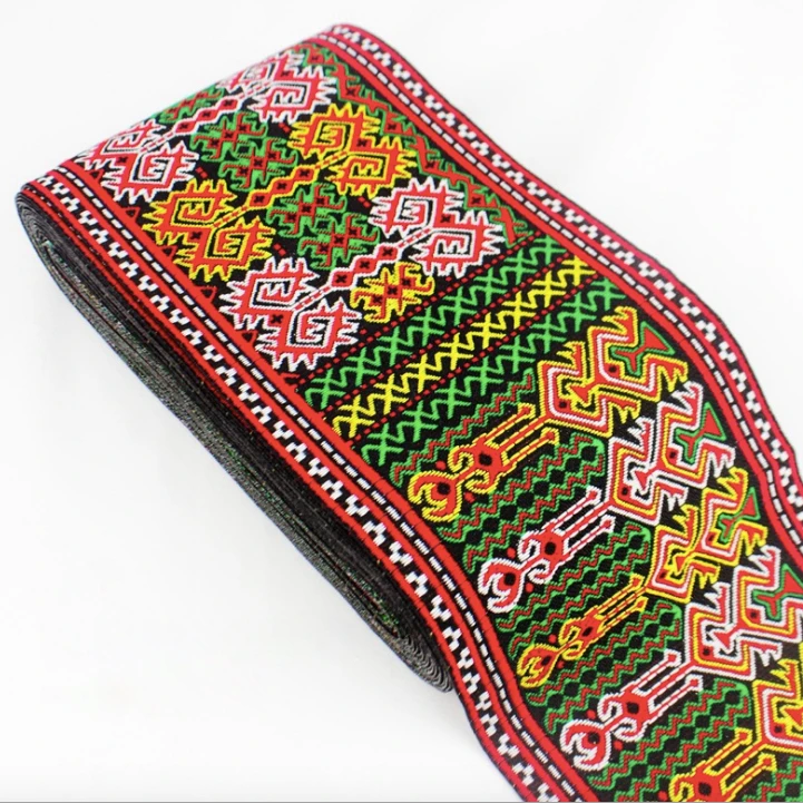 

2yard Hmong Geometry Embroidery African Jacquard Webbing Ethnic Lace Trim 10cm Ribbon Tribal Tibet Boho Dress Home Textile Decor