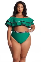 sexy ruffle bikinis women swimsuit 2020 4xl plus size bathing suits beach wear green high waist tankini large size swimming suit