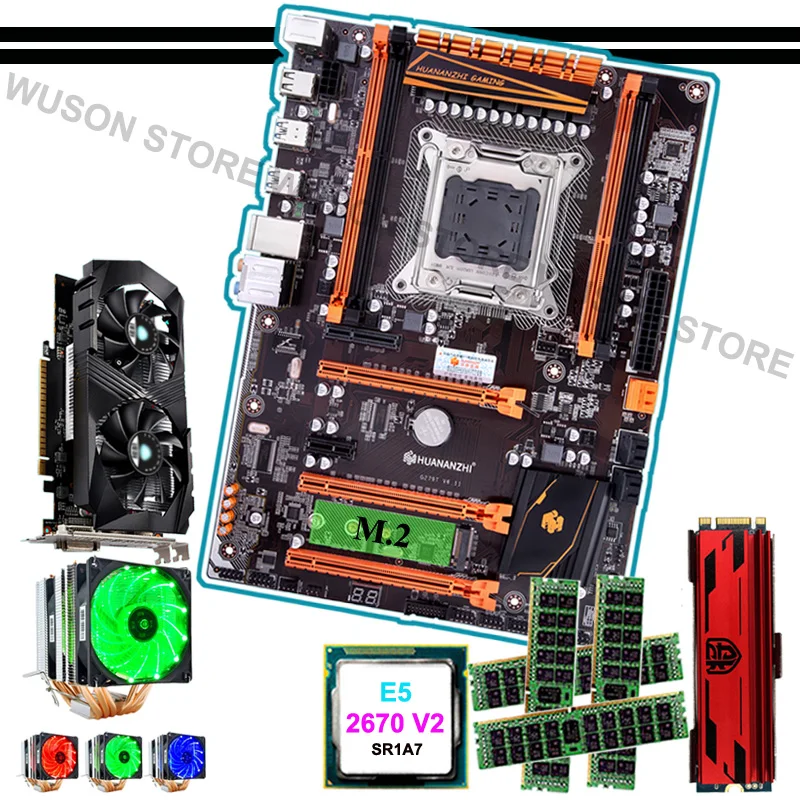 Комплект материнской платы HUANANZHI deluxe X79 Intel Xeon E5 2670 V2 2 5 ГГц с кулером 4*8 ГБ DDR3 1600 RECC