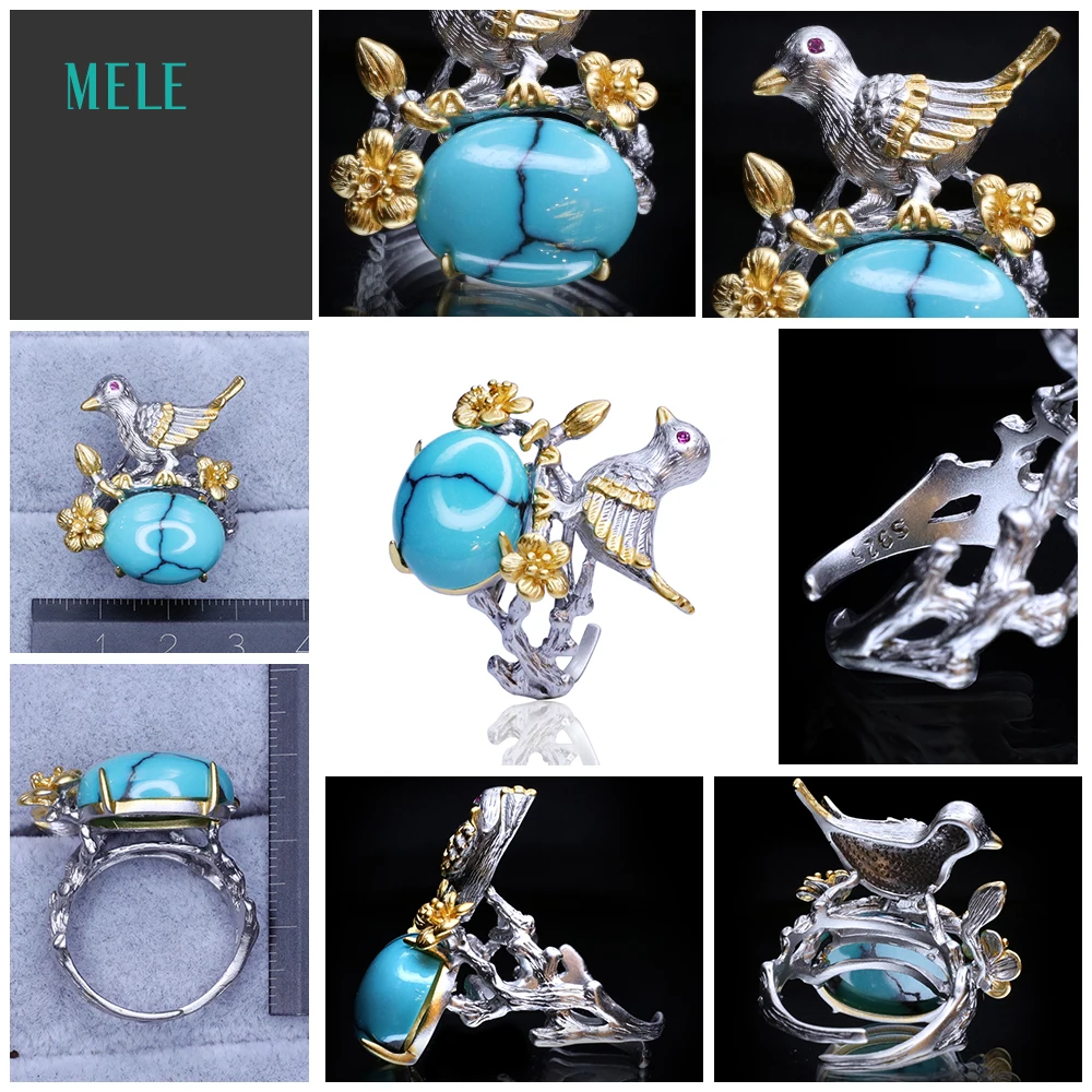 Natural Turquoise Lovely Little bird Flower 925 silver Ring | Украшения и аксессуары