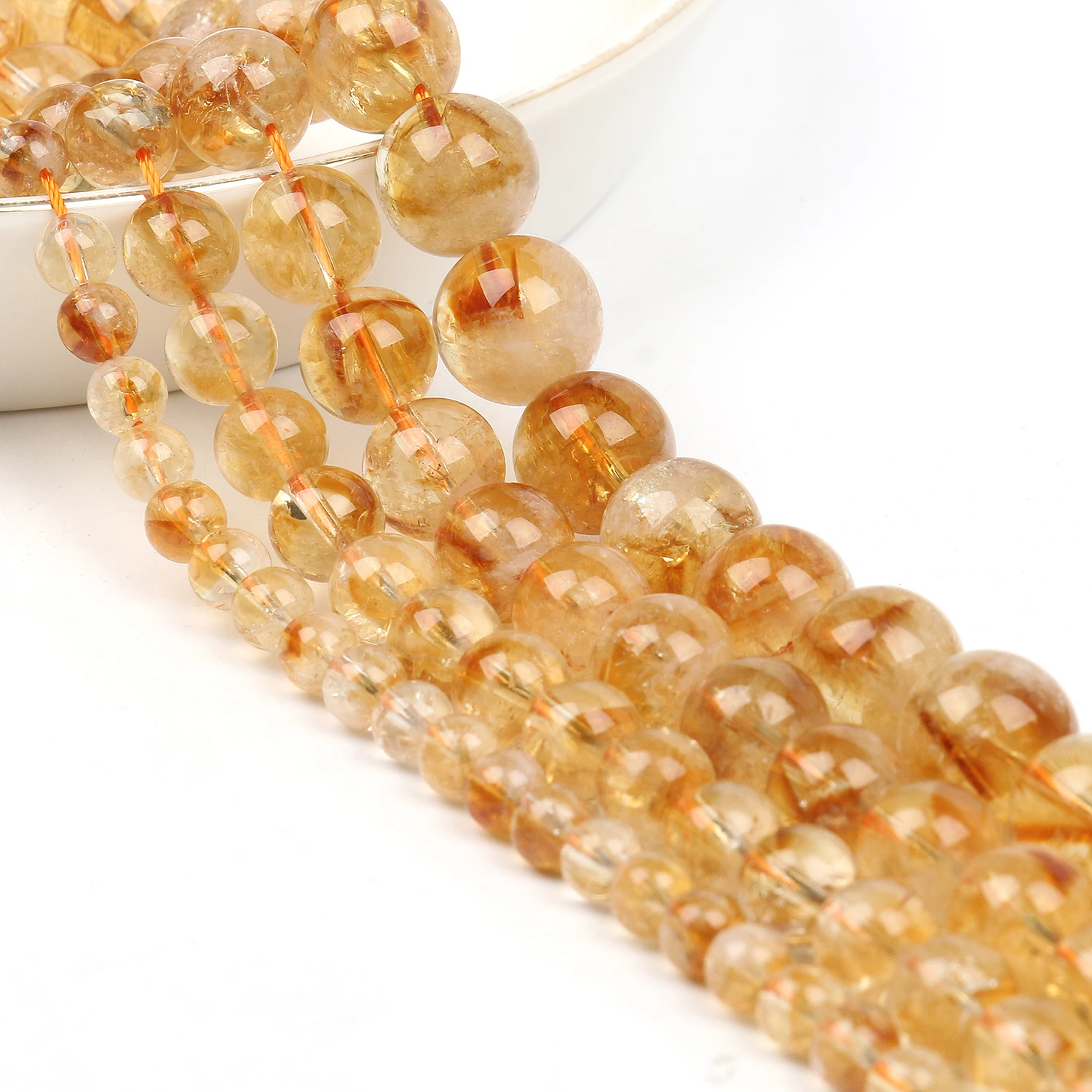 Круглые Бусины Из Натурального цитрина AA для изготовления ювелирных изделий