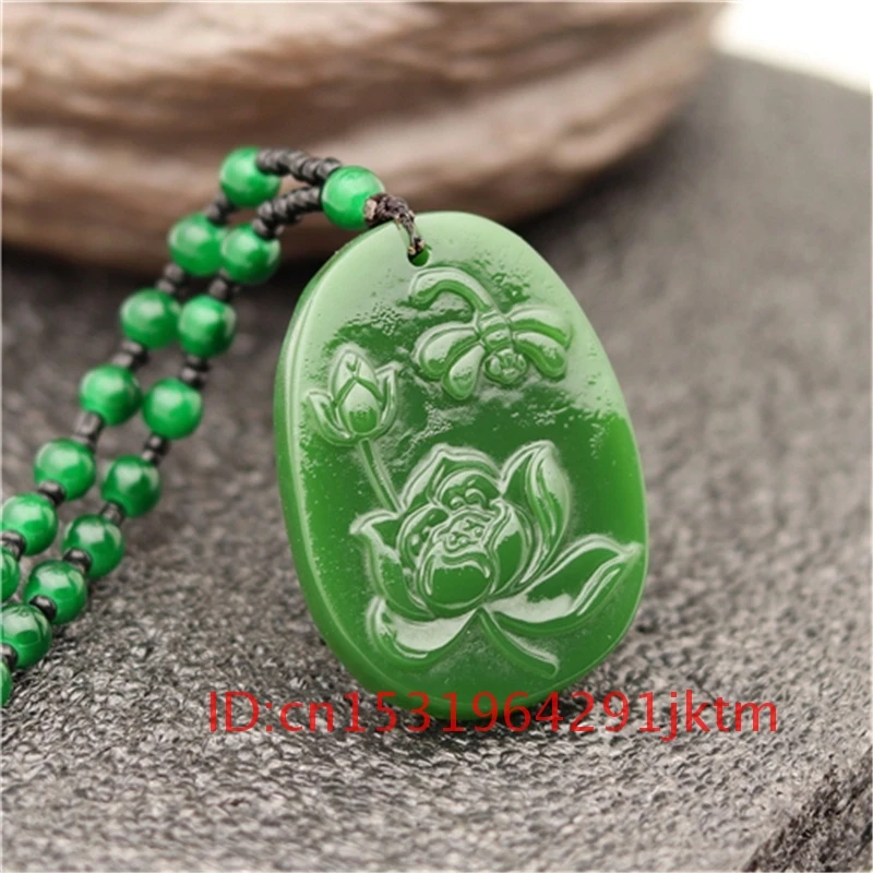 

Dragonfly Gifts Jadeite Carved Pendant Green Lotus Jade Necklace Hand Natural Chinese for Charm Women Jewelry Men Fashion Amulet
