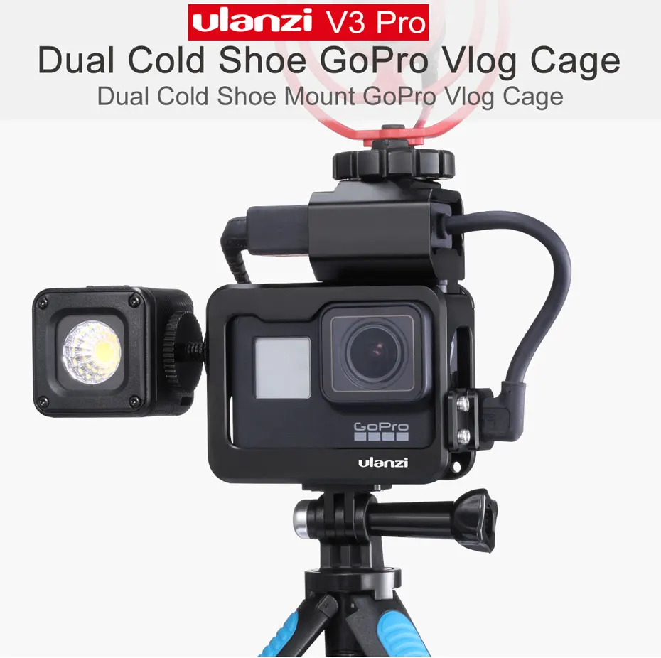 Ulanzi V3 Pro металлический Vlog чехол клетка для Gopro Hero черный 7 6 5 холодный чехол для обуви с батарея для микрофона адаптер микрофонный зажим для кабеля