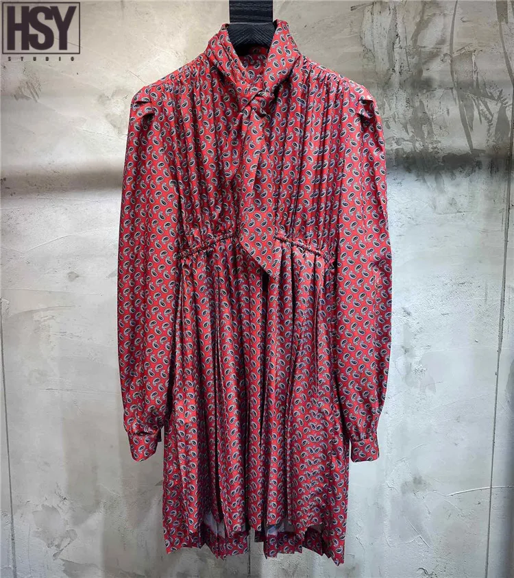 【HSY】2020 Весна новое женское подиумное винтажное платье с принтом Пейсли лентами
