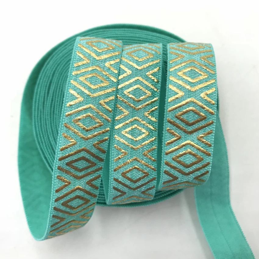 

5yards Geometric Fold Over Elastic Ribbon FOE Diamond Aztec for DIY Headbands Hair Ties Hairbow, gift wrap, 15mm