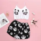 Пижама с животным мультяшным принтом Милая Пижама домашний костюм летняя Пижама с V-образным вырезом Пижама для женщин на тонких бретельках свободная Пижама атласная Женская пижама с кошкой