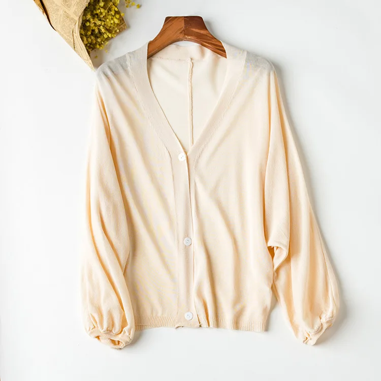 Весенне летний корейский длинный Шелковый вязаный кардиган с рукавами летучая