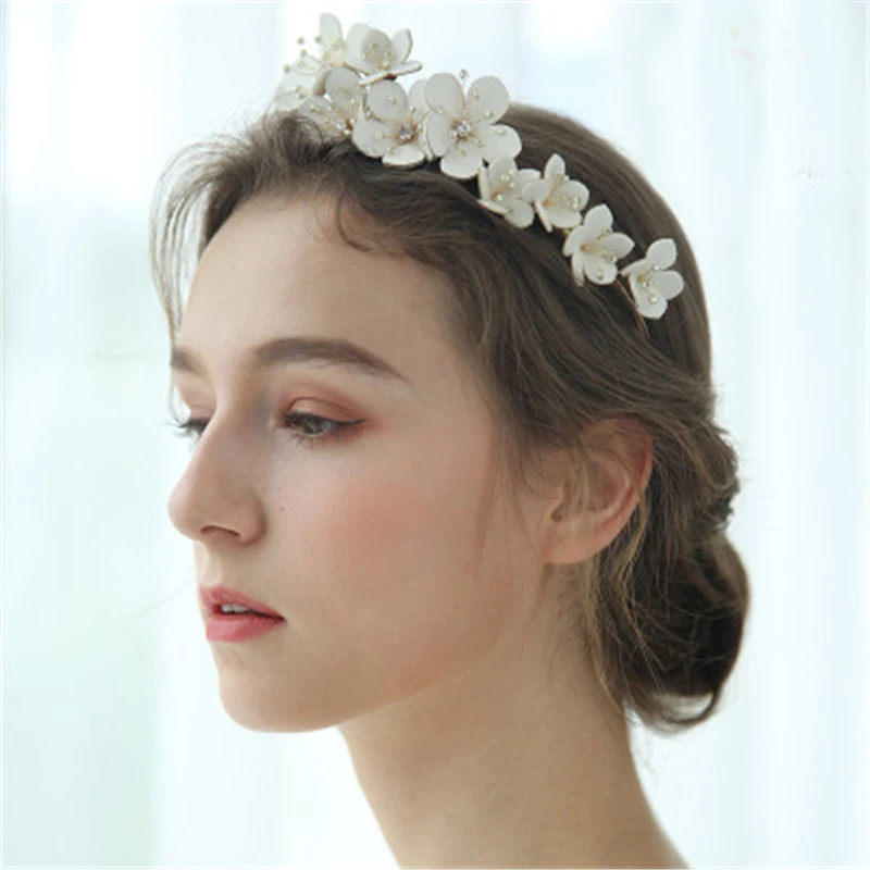 Hot White Flower Bridal Hairpins Beauty Handmade Floral Crown Wedding Jewelry Hair Accessories Rhinestone for Bride | Свадьбы и