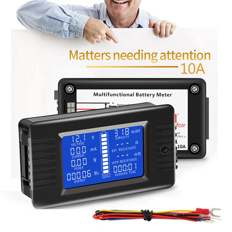 Вольтметр Амперметр 10 А цифровой тестер емкости аккумулятора сопротивления
