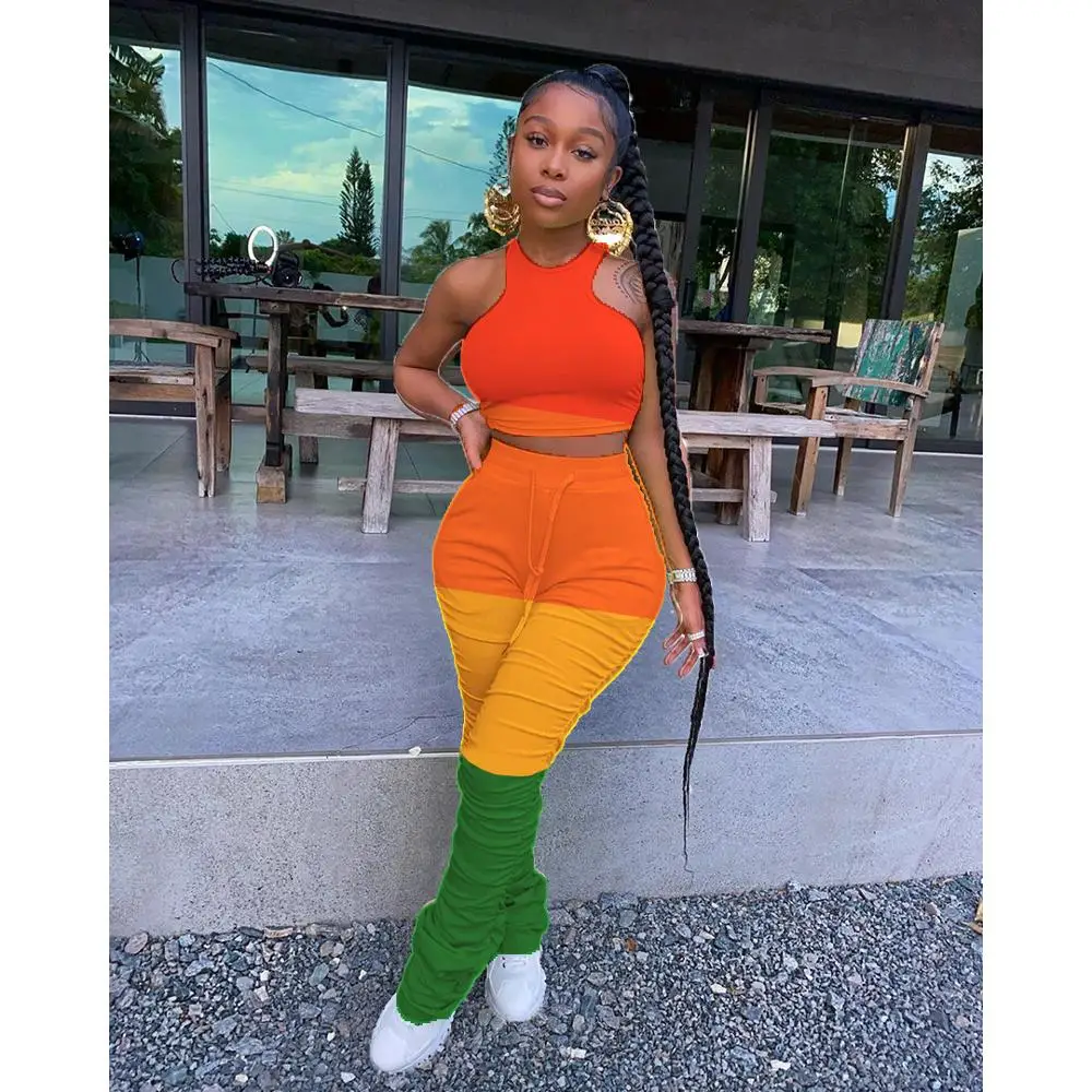 

Tracksuits Women Two Piece Set crop top + Pants Stacked leggings Joggers sweatpants Matching Suits