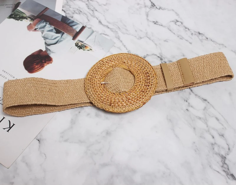 

SeeBeautiful New Fashion Spring 2021 Summer Simple Big Round Pin Buckle Wax Rope Weave Girdle Waist Belts Women A983