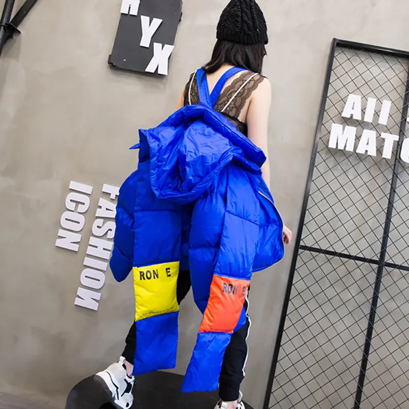 Oversize Down Jacket women Streetwear Warm Parka thick winter Coat Women Hooded Cotton Jackets Retro Coat With a scarf 234