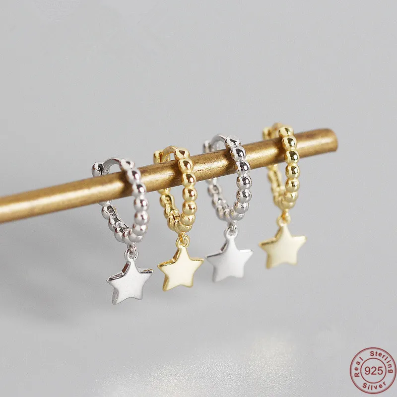 

JuneLeaf Simple Genuine 925 Sterling Silver Glossy Round Bead Sweet Star Stud Earrings for Women Chic Party Jewelry Wholesale