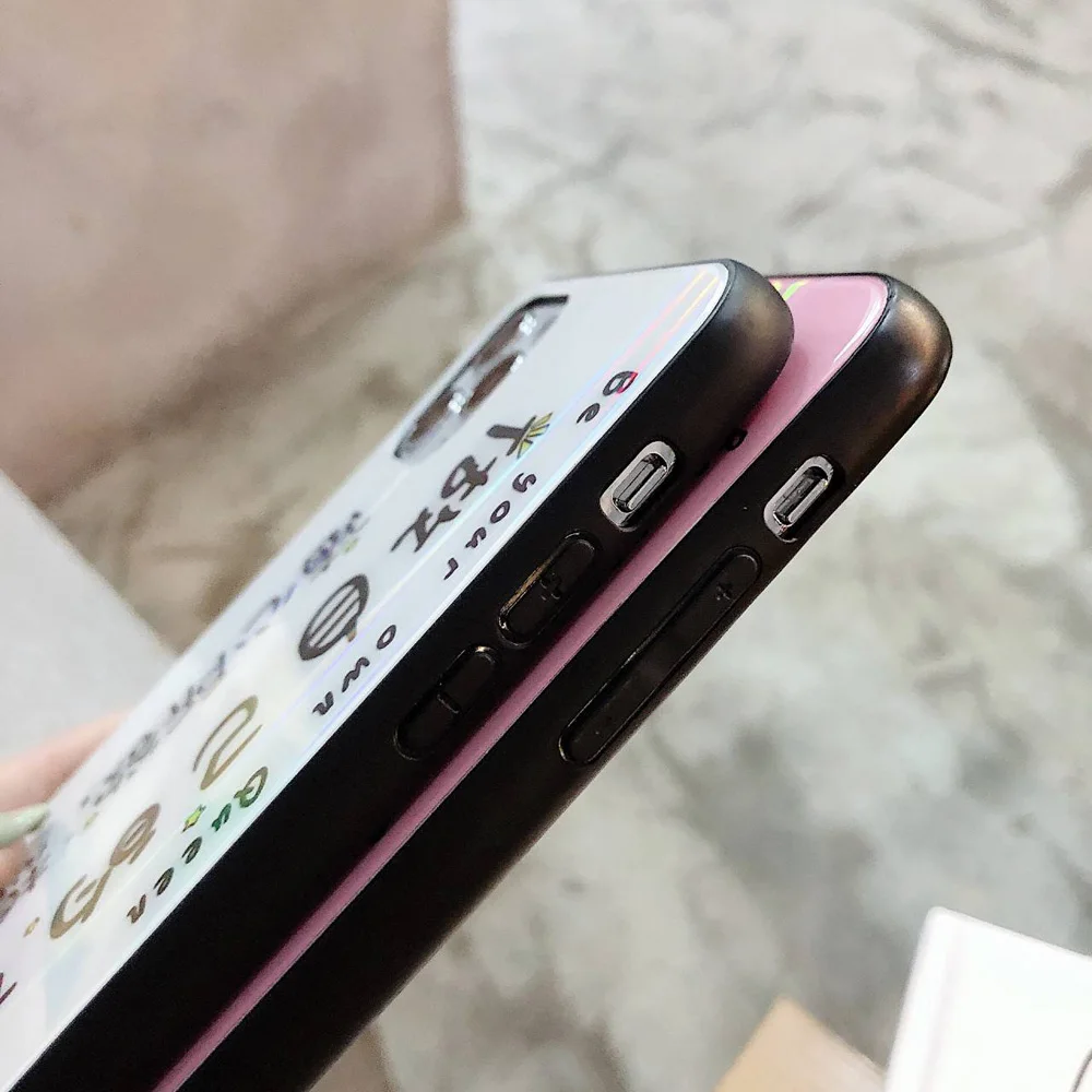 

Rainbow Laser Phone Case for iPhone 12 Mini X XR XS Max 11 Pro 6 7 8 Plus Fashion Text Glass Back Cover Shockproof Protective