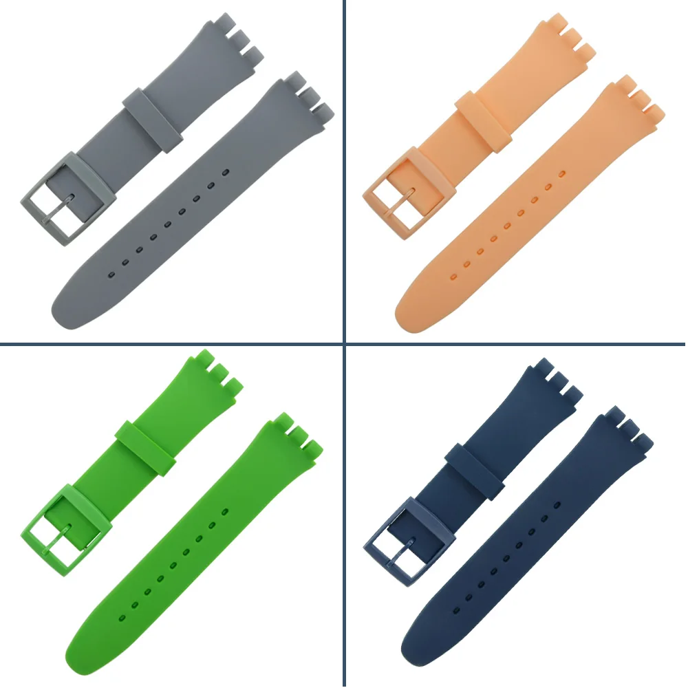 Black Watchband for Swatch Strap Buckle For SWATCH Silicone Watch band 17mm 19mm 20mm Rubber Strap16MM Watch accessories