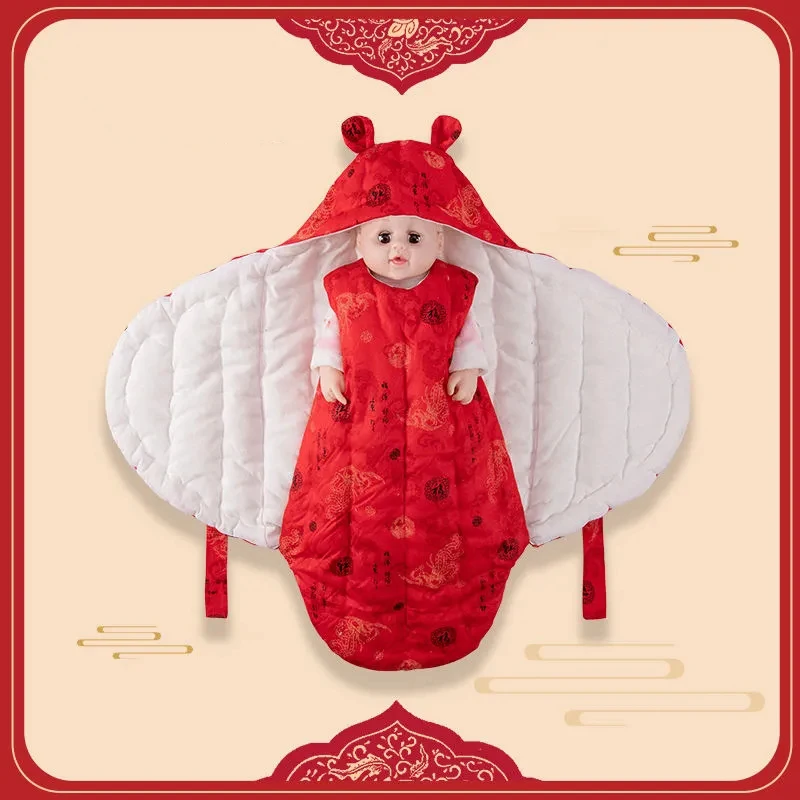 

Hand-stitched Cotton Baby Sleeping Bag Long-staple Cotton Interlayer Baby Swaddling Autumn Winter Thickened Baby Sleeping Bag