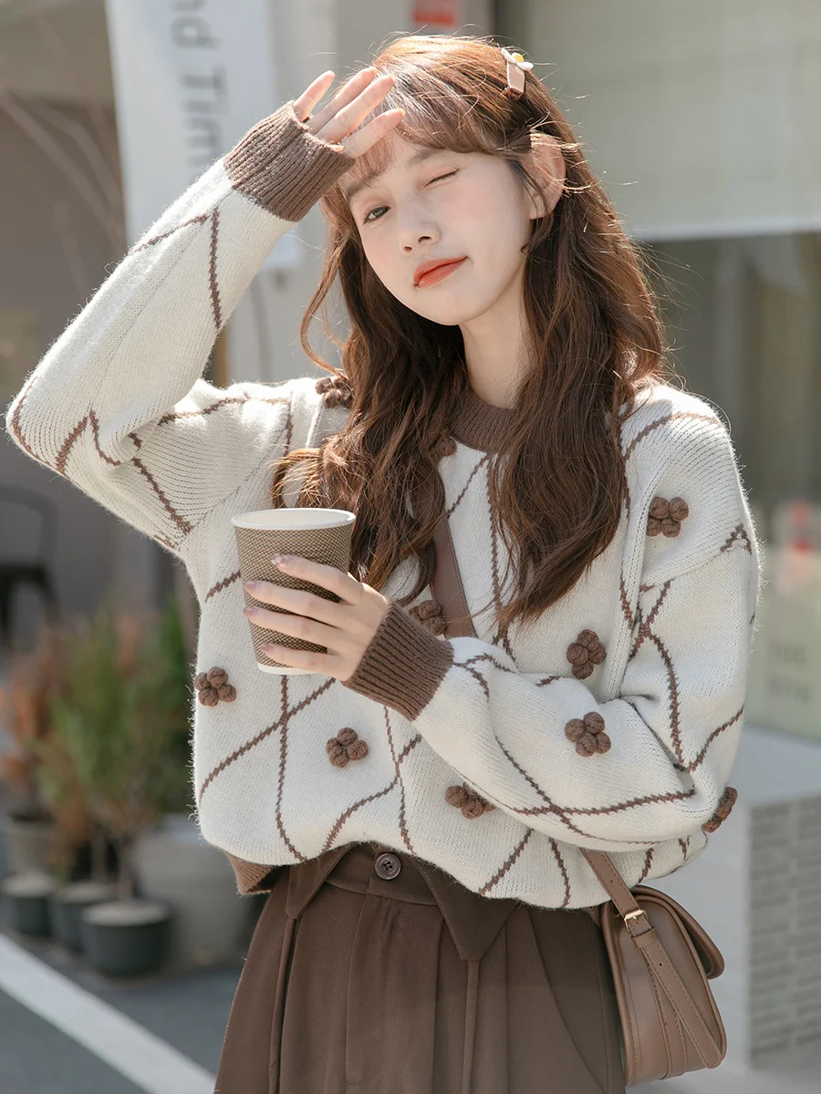 

Женский свитер, пуловер с круглым вырезом, женский свитер, новинка зимы 2021, шикарный дизайн в иностранном стиле, Нежный свитер