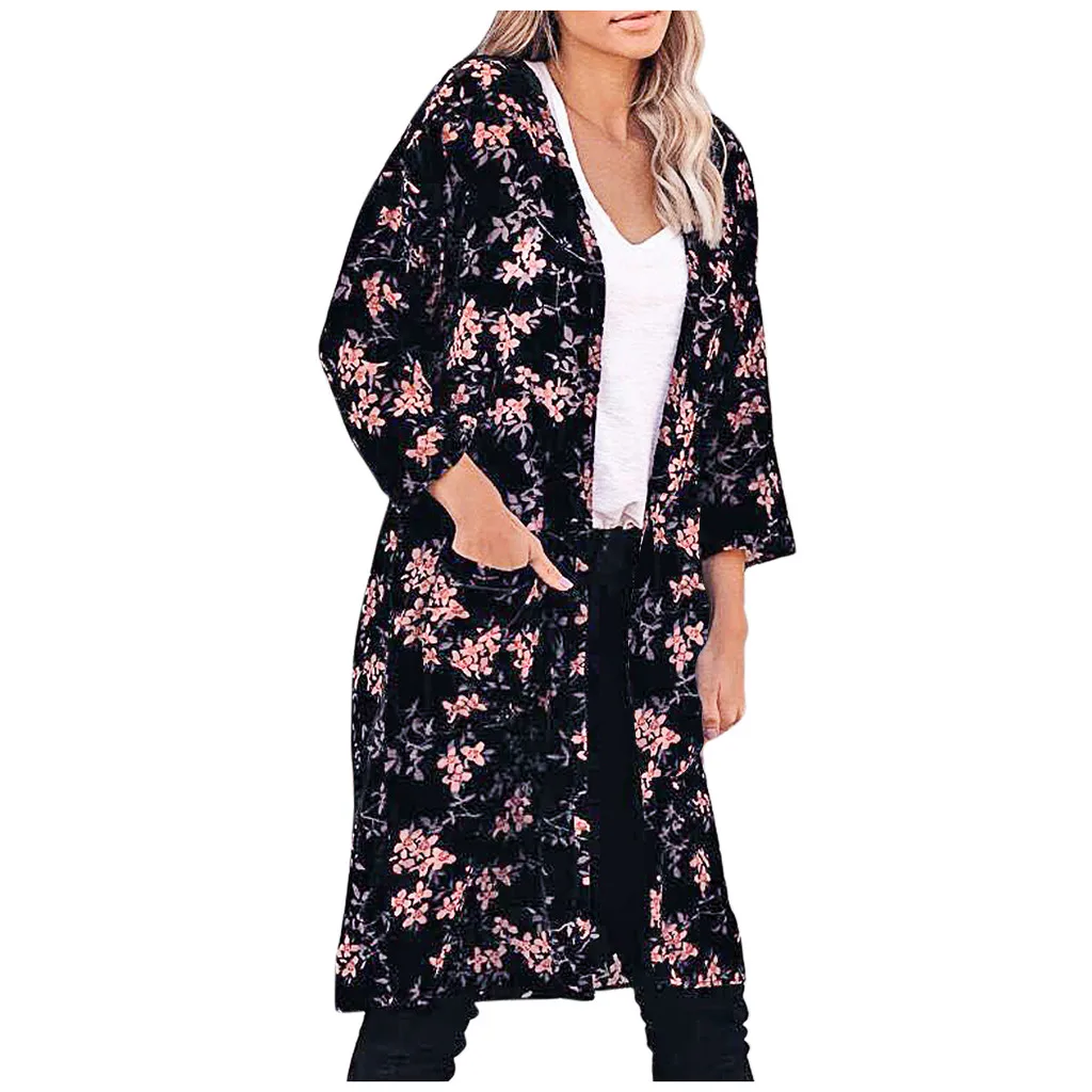 Женское повседневное винтажное кимоно кардиган длинное шифоновое с вязаным