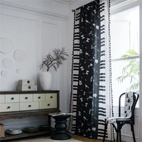 1 5m width piano keyboard printed half blackout curtain living room bay window with vintage tassel curtain