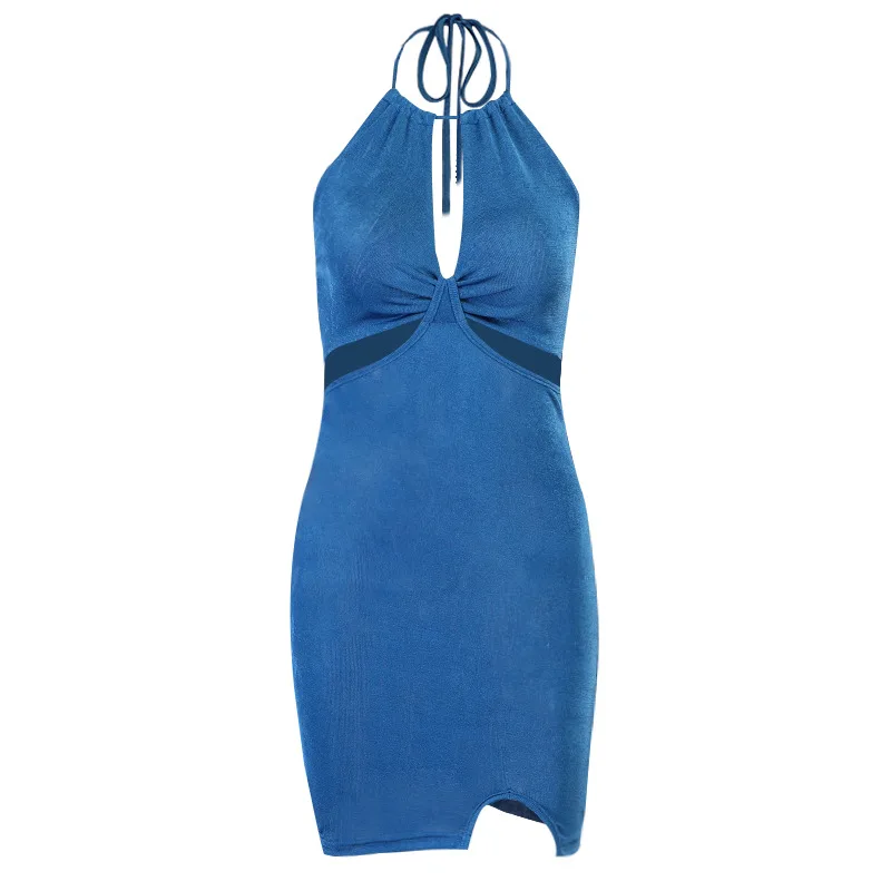 

Hanging Hollow Neck Suspender Dress Women 2021 Sexy Side Waist Irregular One-step Skirt