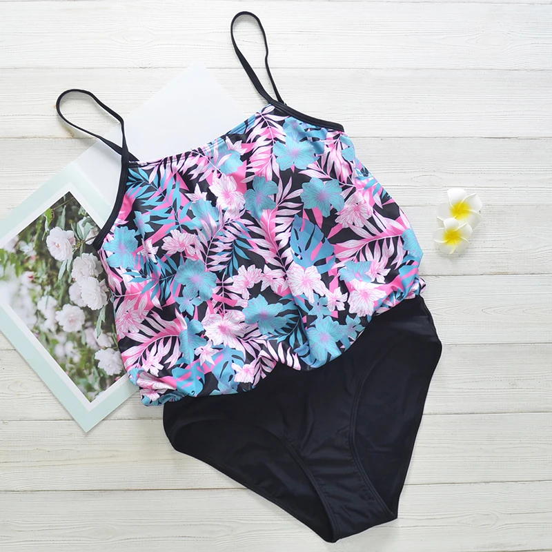 

2021 High Waist Halter Sling Shoulder Summer One-Piece Floral Print Ladies Swimsuit Ladies Beach Sexy Bikini Push-up Beachwear