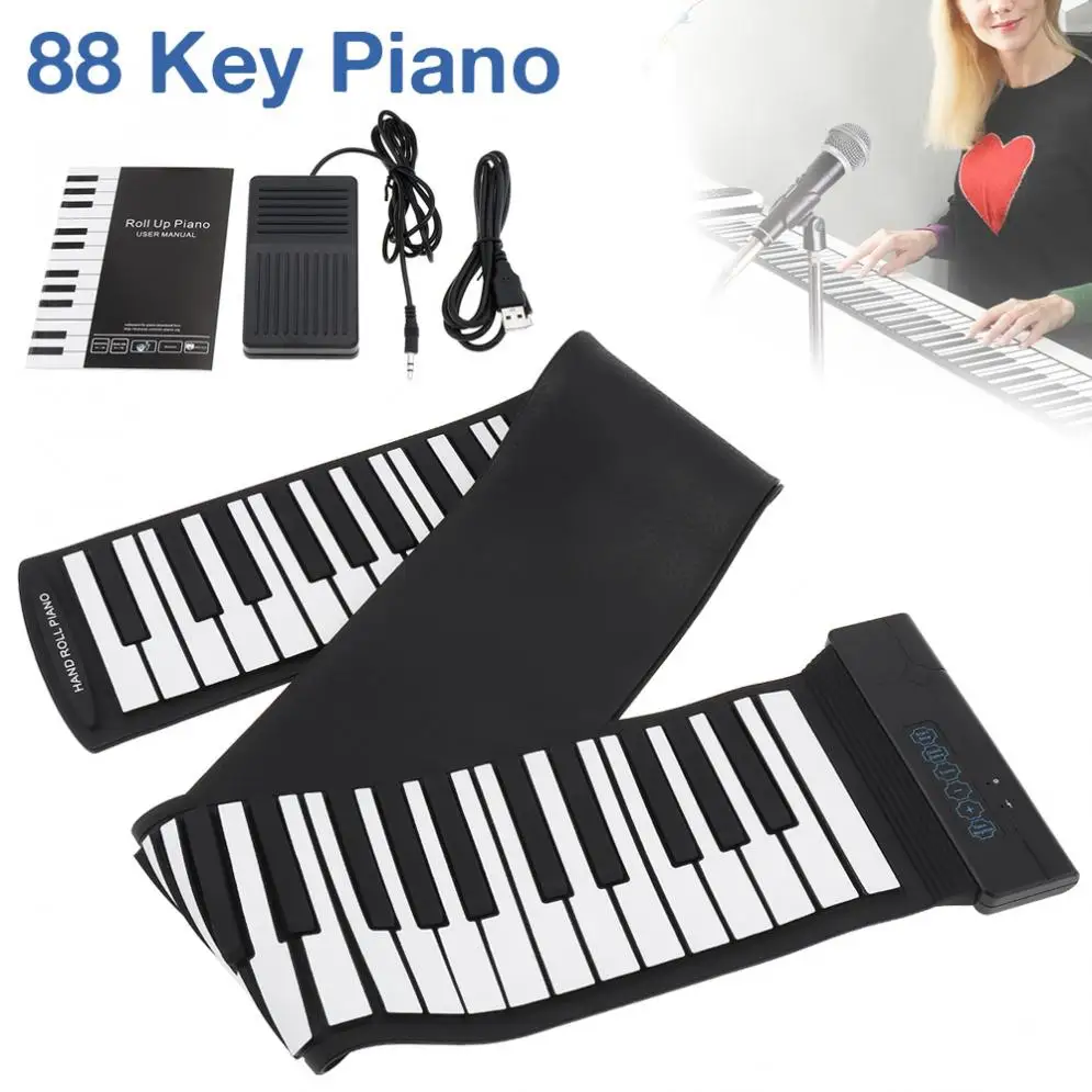 

88 Keys USB MIDI Output Roll Up Piano Rechargeable Electronic Portable Silicone Flexible Keyboard Organ with Sustain Pedal