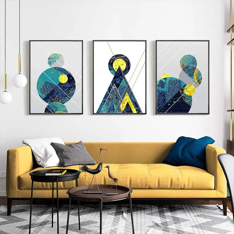 Геометрические линии абстрактные горы синий холст картины скандинавский постер