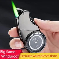 luxurious watch jet green flame lighter torch turbo inflated gas butane lighter windproof cigar cigarette metal gasoline lighter