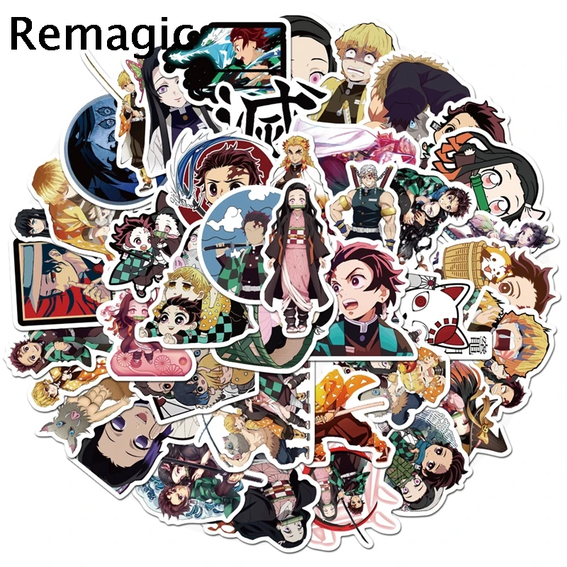 

50pcs Demon Slayer Cartoon scrapbooking Stickers packs Waterproof Skateboard Suitcase Guitar Graffiti decals pasters Kids Toys