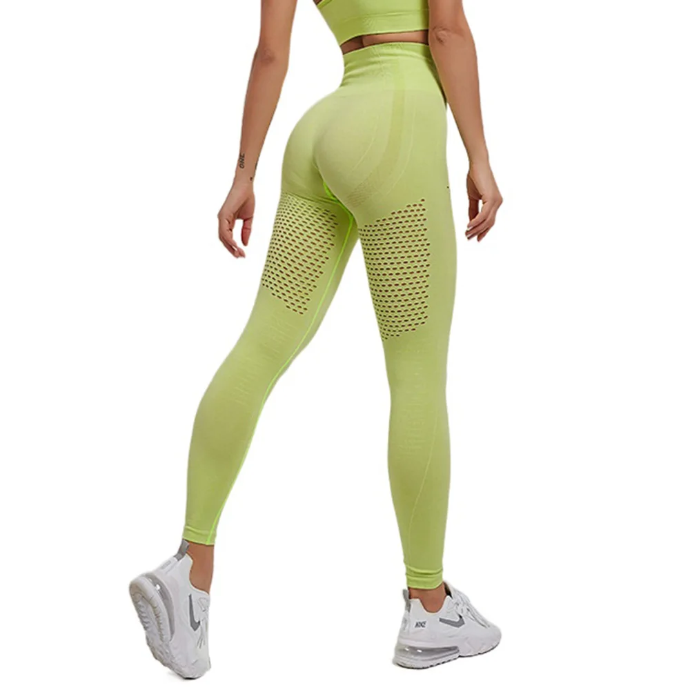 

Green Womans Gym Leggings High Waist Yoga Pants Solid Stretch Fitness Women Tights Hollow Joggers Sport Pants Exercise Wear