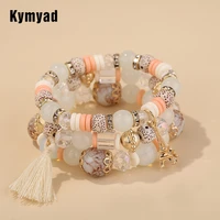 kymyad bohemia bracelet crystal beaded stone bracelets for women bijoux femme tassel tower charm bracelets party accessory