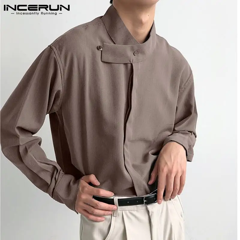 

Handsome Well Fitting New Men Blouse Male Solid All-match Long Sleeves Streetwear Leisure Loose Button Shirts S-5XL INCERUN 2022