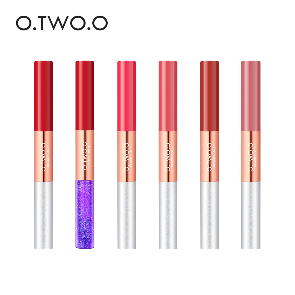 O. TWO. O, 6 шт./компл. 2 в 1 матовый& Блеск для губ бархатная губная помада Оттенок Увлажняющий крем, Длительное Действие, Водонепроницаемый Матовая жидкая губная помада макияж комплект