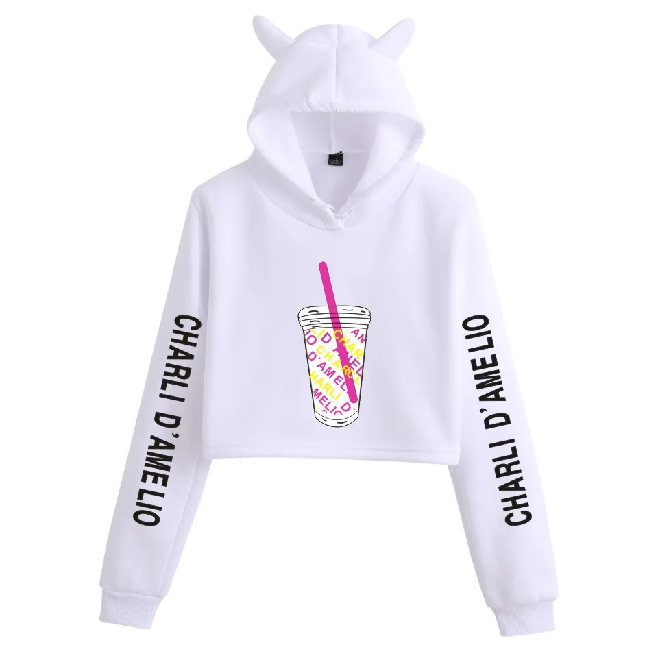 Fashion Charli Damelio Girl Funny XCX Crop Top Hoodies Women Hooded short Sweatshirt Casual Trendy Streetwear Pullover | Женская одежда